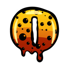 Halloween font letter O latin alphabet. Orange bubbling colorful spooky