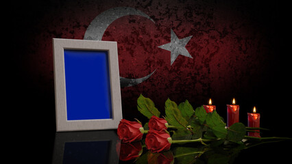 Memorial Day Card. With the Flag of Turkish in the Background. Photo or Video can be Placed in Blue Frame. The video of this image is in my portfolio.		