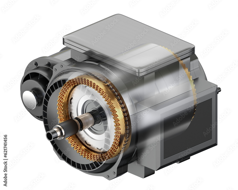 Poster ghost effect of single electric vehicle motor on white background. generic design. isometric view. 3
