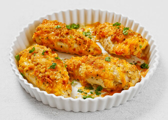 baked chicken breasts under cracker cheese crust