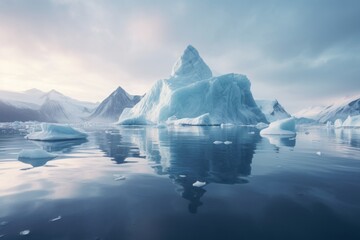 Icebergs Floating In A Glacial, Generative AI