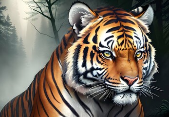 beautiful and realistic tiger illustration, detailed face, Generative AI, Generative, AI