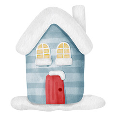 Watercolor Christmas house clipart . Watercolor Christmas Snow Village:.