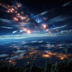 Fototapeta na wymiar Breathtaking scene of a meteor shower illuminating the night sky
