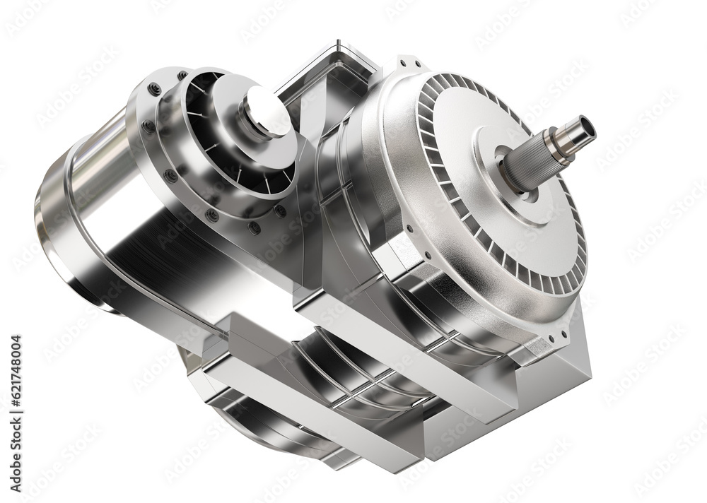Poster isometric view of single electric vehicle motor on white background. generic design. 3d rendering il