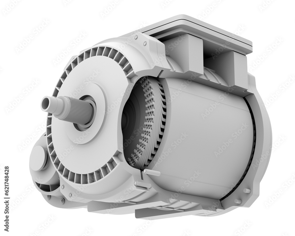 Aufkleber isometric cutaway view of single electric vehicle motor on white background. clay rendering style. g