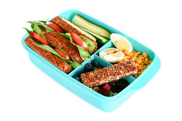 Fototapeta na wymiar Lunchbox with tasty food isolated on white background