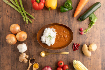 カレーと野菜　curry rice and vegetables - obrazy, fototapety, plakaty
