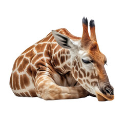 giraffe sleep isolated on transparent background cutout
