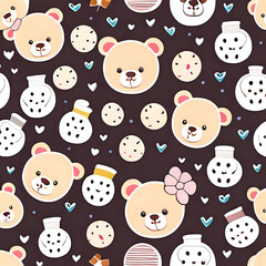 vintage cute bear pattern, generative ai