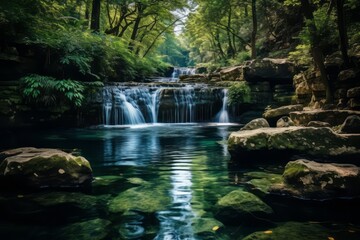 Fototapeta na wymiar Tranquil Waterfall, Generative AI