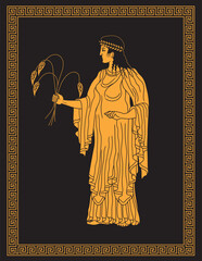 Fototapeta premium Vector illustration of the Greek goddess Demeter, the goddess of the harvest and agriculture