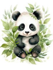 Cute watercolor panda, illustration for children
