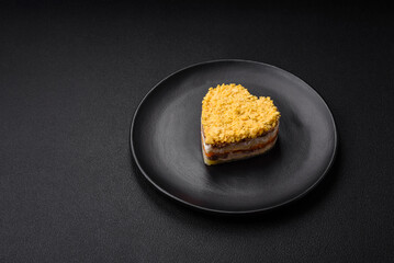 Delicious fresh mimosa salad with canned fish, egg, moinese, cheese, salt and spices