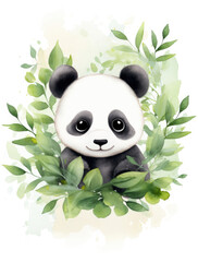 Cute watercolor panda, illustration for children