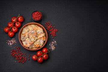 Delicious boiled beef or pork tongue sliced with carrots, onions, sour cream and spices