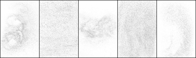 Set of distressed black texture. Dark grainy texture on white background. Dust overlay textured. Grain noise particles. Rusted white effect. Vector illustration, Eps 10.