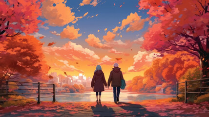 Fototapeta premium elderly couple walking in the park