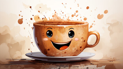 Cheerful Cappuccino Sketch: Light Backdrop with Playful Splashes, Embracing Morning Delight
