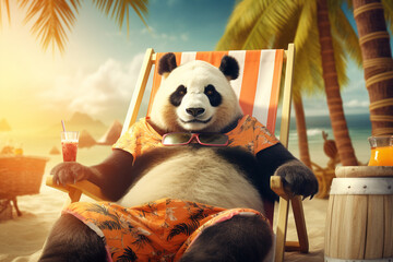 panda is on the beach