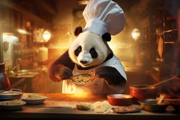 Foto op Plexiglas panda cooking in the kitchen © IOLA