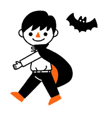 歩くドラキュラ・吸血鬼／ハロウィン／ゆるくてかわいい手書きのベクターイラスト