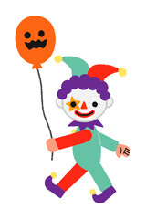 歩くピエロ・道化師／ハロウィン／ゆるくてかわいい手書きのベクターイラスト