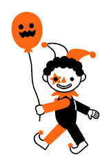 歩くピエロ・道化師／ハロウィン／ゆるくてかわいい手書きのベクターイラスト