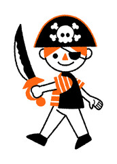 歩く海賊／ハロウィン／ゆるくてかわいい手書きのベクターイラスト