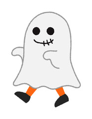 歩くゴースト・おばけ／ハロウィン／ゆるくてかわいい手書きのベクターイラスト
