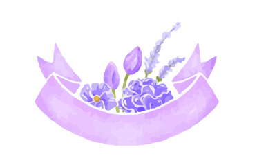 Watercolor purple floral wreath bouquet