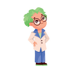 Cute Boy in Bright Halloween Scientist Costume Celebrate Holiday Vector Illustration