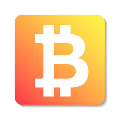 Obraz premium Bitcoin vector glyph. BTC square vector icon. White symbol on orange gradient background.