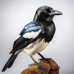 Obraz premium An inquisitive magpie perched on a branch, observing its surroundings.