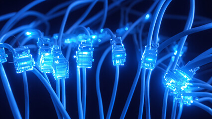 Glowing ethernet cable design. - obrazy, fototapety, plakaty