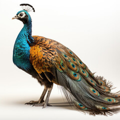 Obraz premium A young Peacock (Pavo cristatus) with short tail feathers.