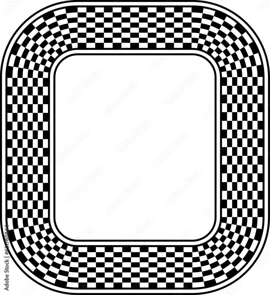 Poster black and white checkered rectangle frame vector illustration. chequered border with alternating squ