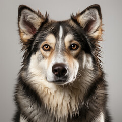 An Alaskan Malamute (Canis lupus familiaris) with dichromatic eyes.