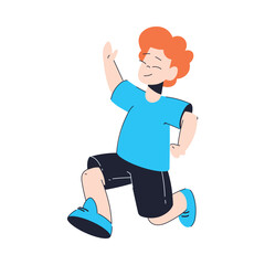 Happy Redhead Boy Running Having Fun Vector Illustration