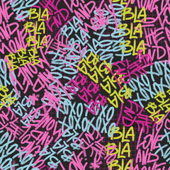 Beautiful abstract seamless pattern with colorful graffiti. Stock print illustration. Popular design.