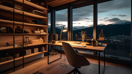 Fototapeta premium a study in an apartment, a house with armchairs, a cozy view 