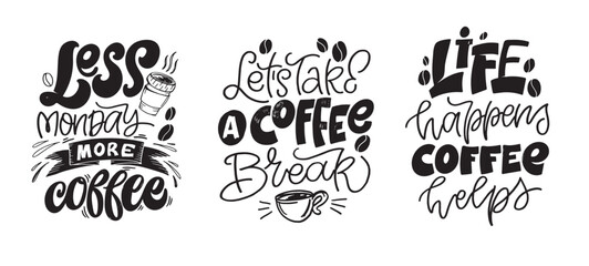 Cute hand drawn doodle lettering postcard about coffee. T-shirt design, mug print, tee design, lettering art.