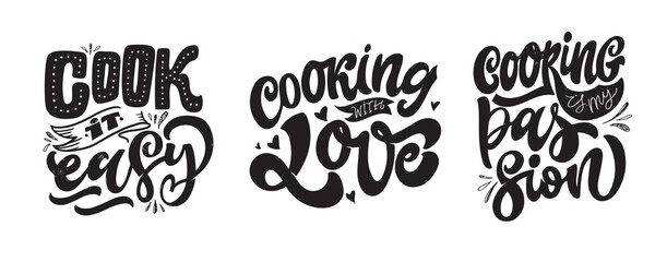 Cute yand drawn doodle lettering about cooking. Love cooking - print fot t-shirt design, mug, invitation, clothes.