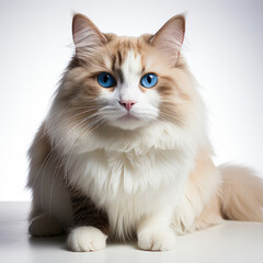 Fototapeta premium A Bicolor Ragdoll cat (Felis catus) featuring dichromatic eyes.