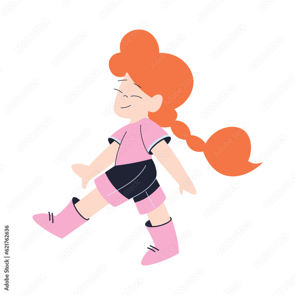 Poster happy redhead girl walking and smiling having fun vector illustration