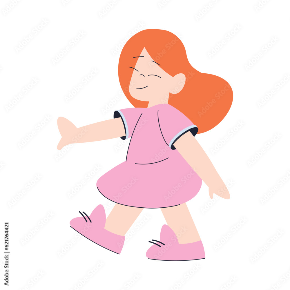 Wall mural happy redhead girl walking having fun vector illustration