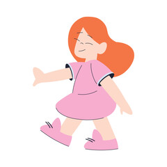 Happy Redhead Girl Walking Having Fun Vector Illustration