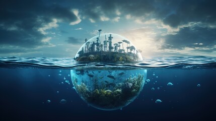 Save the earth concept globe in the sea. generative AI - obrazy, fototapety, plakaty