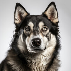 Fototapeta premium A striking Siberian Husky (Canis lupus familiaris) with dichromatic eyes.