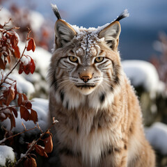 Fototapeta premium A dignified lynx (Lynx lynx) blending into the wilderness. Taken with a professional camera and lens.